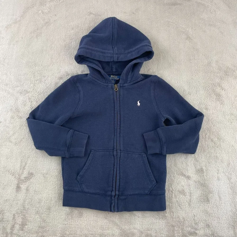 Polo Ralph Lauren Hoodie Kids 6 Navy Blue Full Zip Pink Pony Long Sleeve Preppy